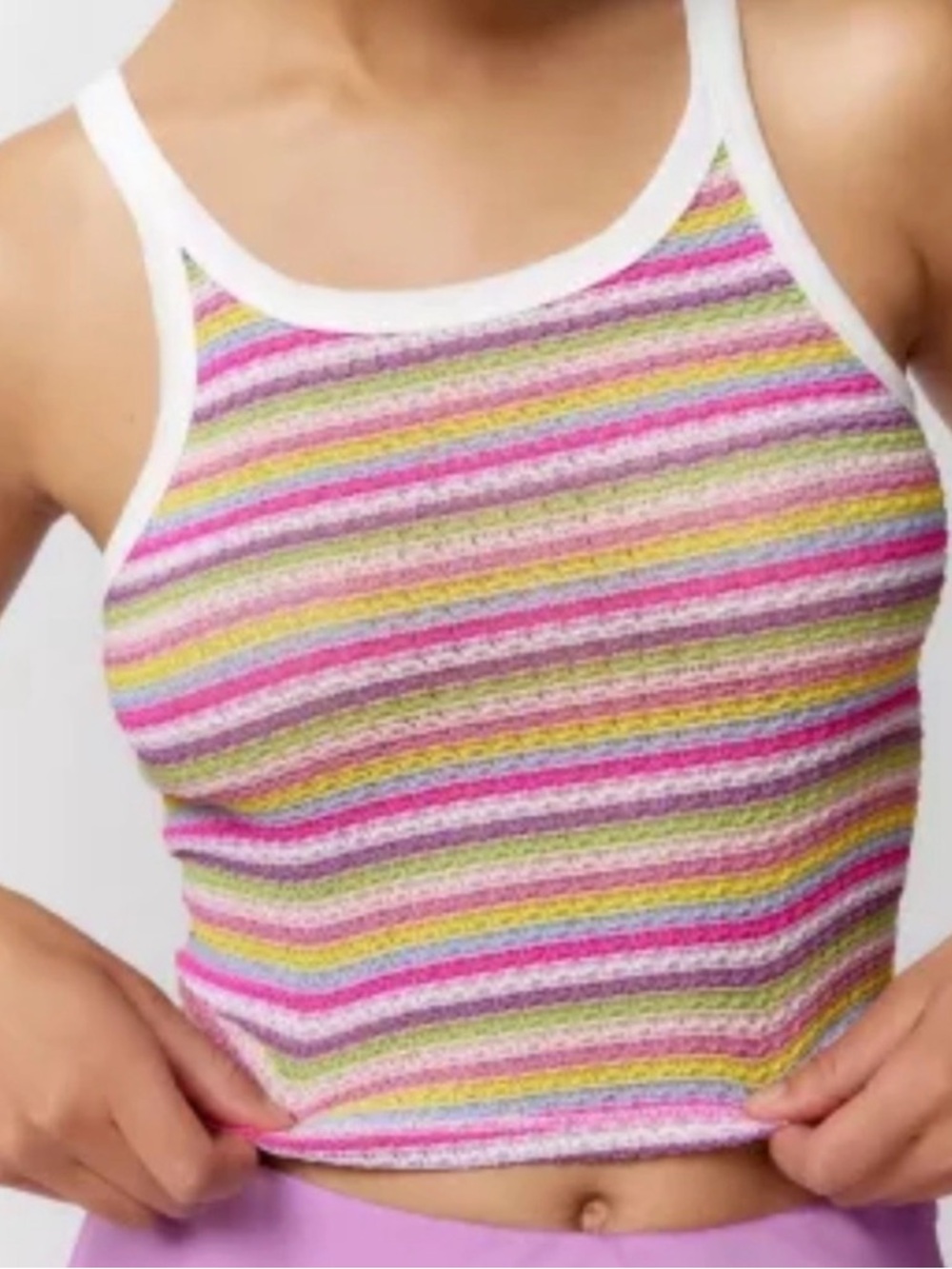 BDG Pastel Stripe Knit Tank with White Trim